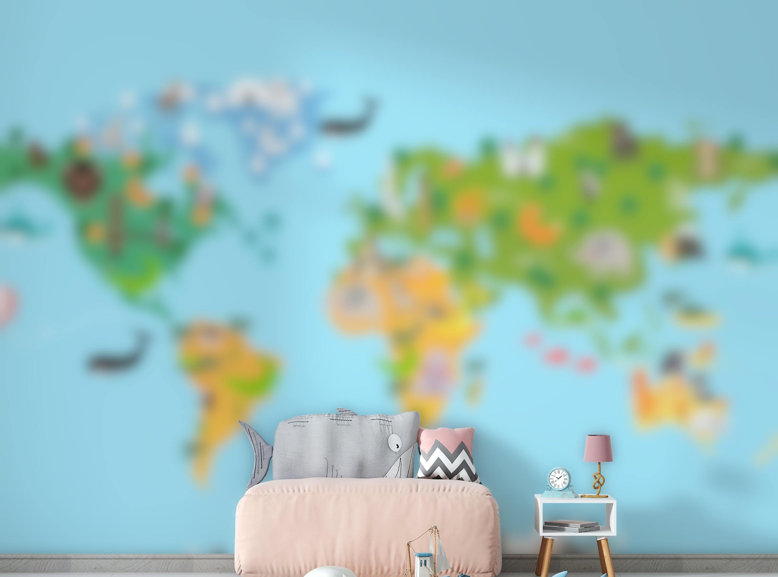 Peel and Stick Kids World Map Animal Wallpaper Mural