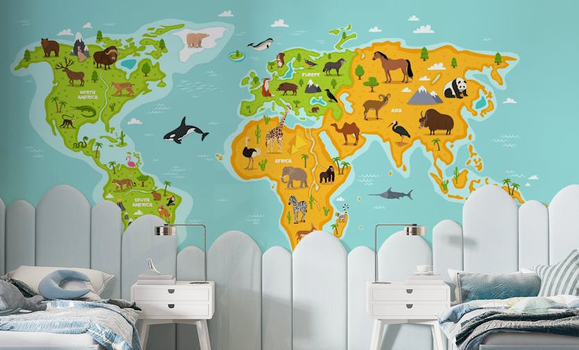 Children Safari World Map Wallpaper Mural
