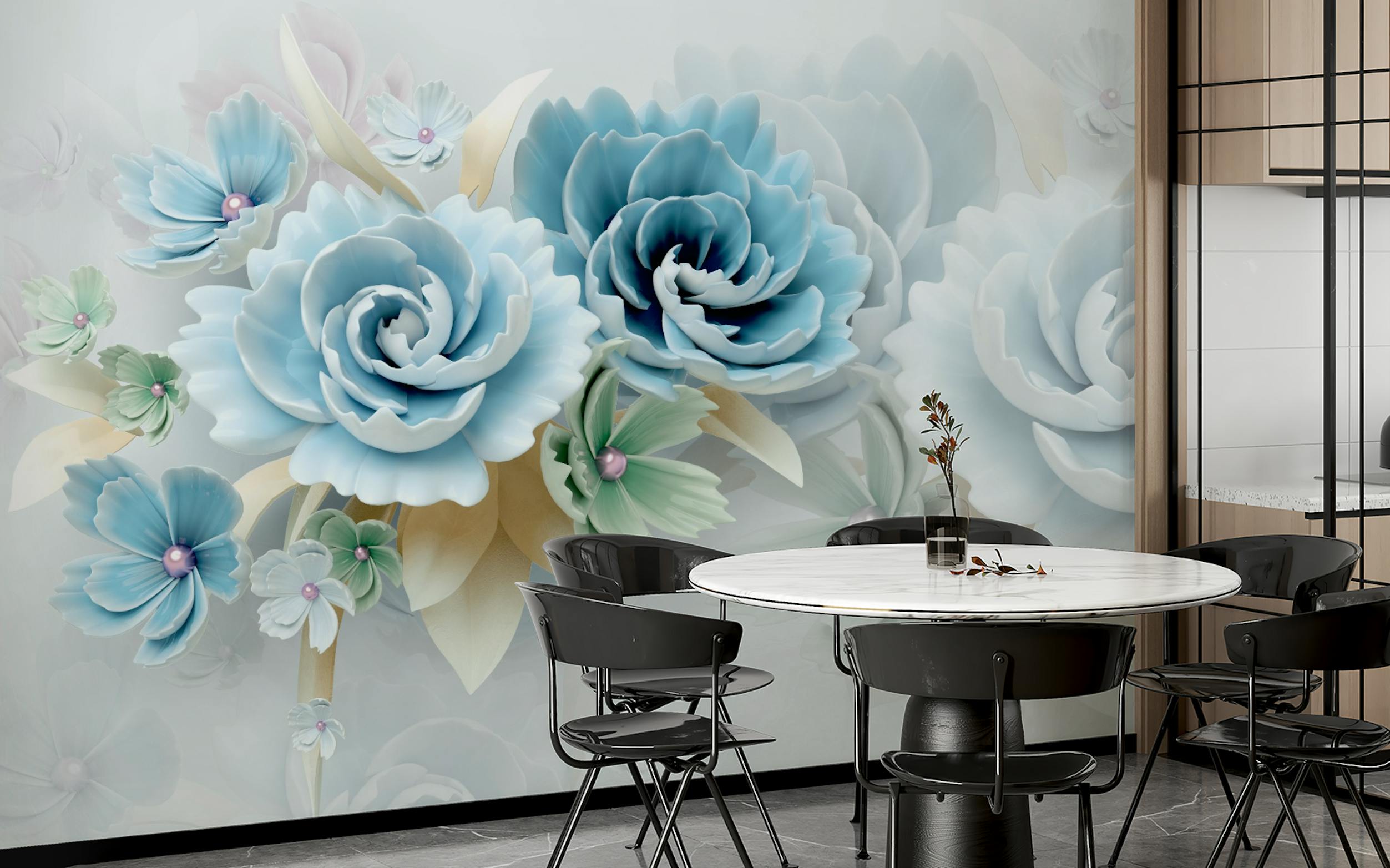 3D Blue Floral Wallpaper Mural - Liven Up Your Space