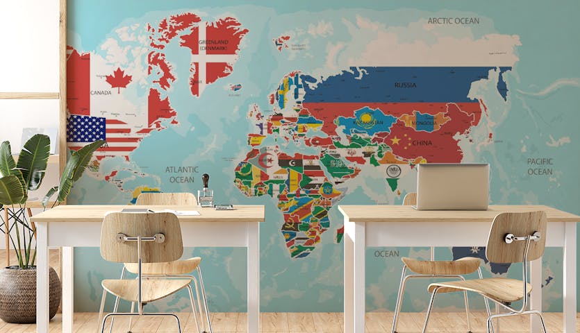 Pastel Watercolour World Map Wallpaper Mural
