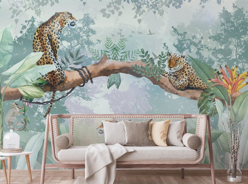 Peel and Stick Leopard on the Trees Wallpaper Mural