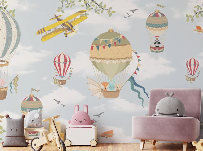 Peel and Stick Floating Balloons Kids Wallpaper Mural 