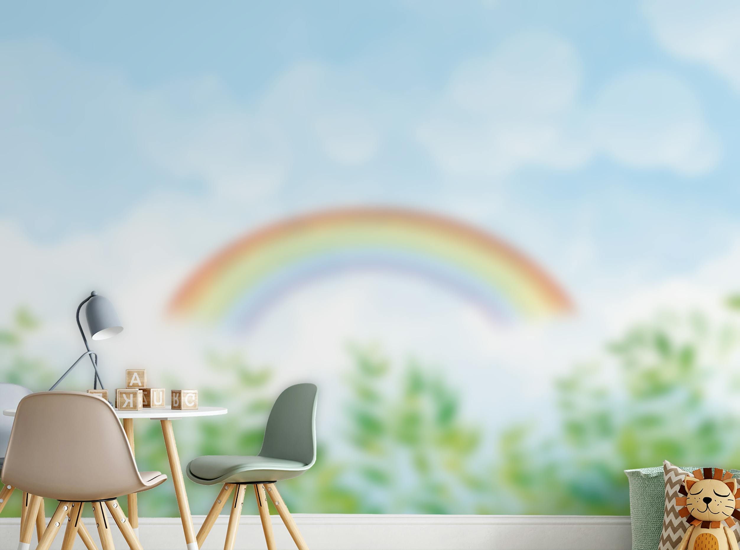 Peel and Stick Blue & Green Watercolor Rainbow Kids Wall Mural