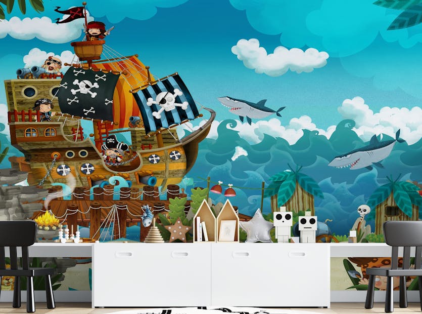 Peel and Stick Pirates On The Sea Kids Wallpaper Mural