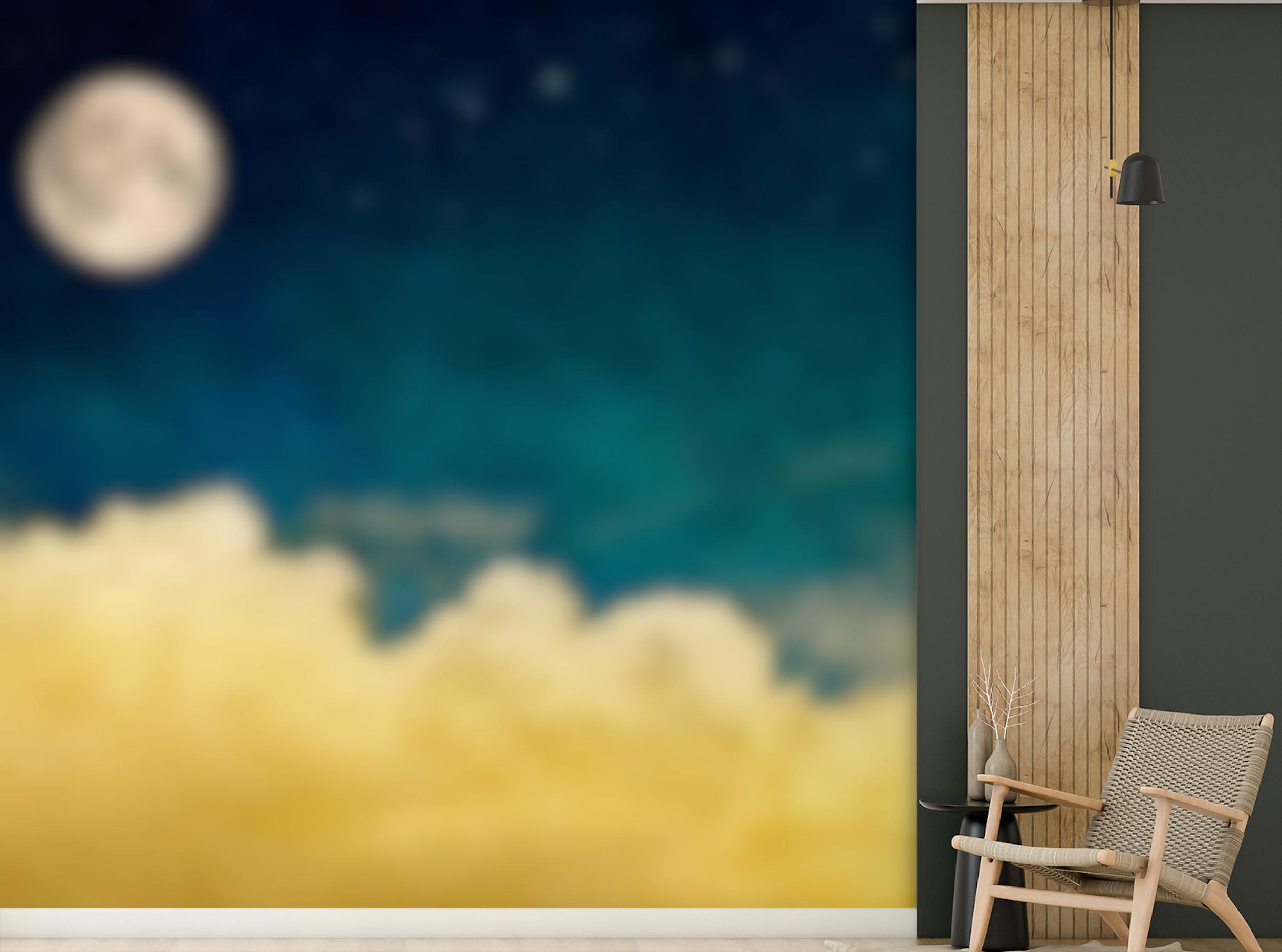Peel and Stick Vivid Yellow Cloud with Full moon wallpaper Mural