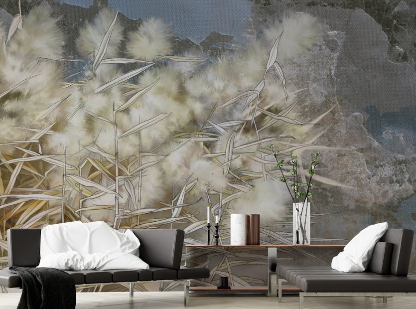 Peel and Stick Facinating White Reed Artistic Wallpaper Mural