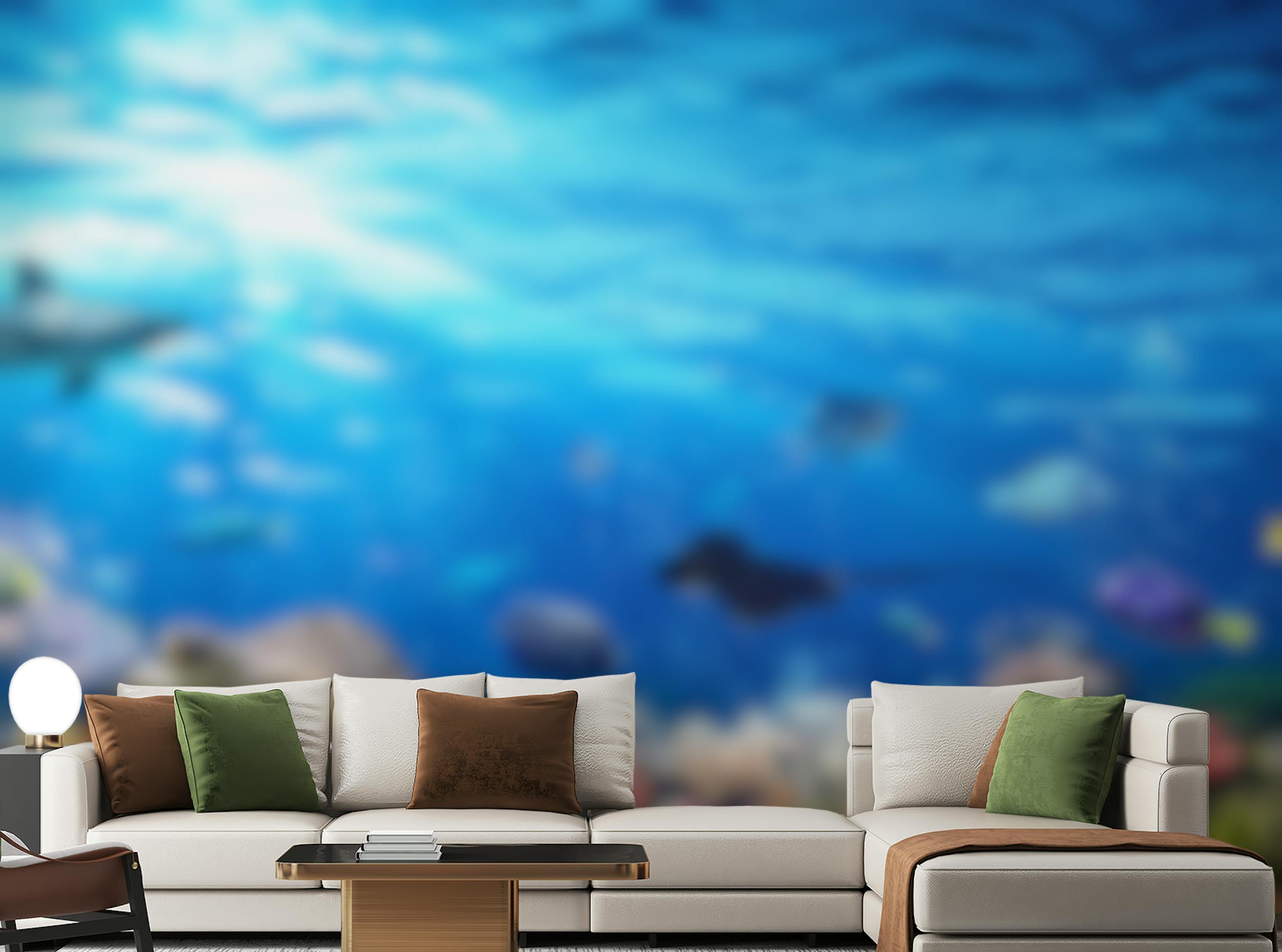 Peel and Stick Deep Blue Sea Water with Corel Reef wallpaper Mural