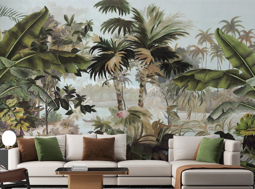 Peel and Stick Tropical Watercolor Forest with Monkey Wallpaper
