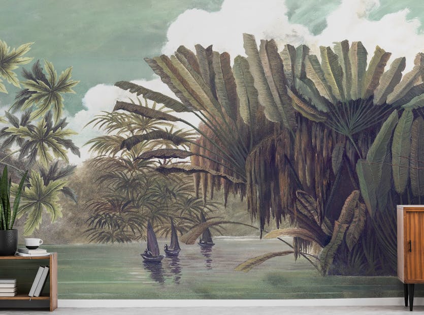 Peel and Stick Tropical Trees Under Cerulean Skies Wallpaper Mural
