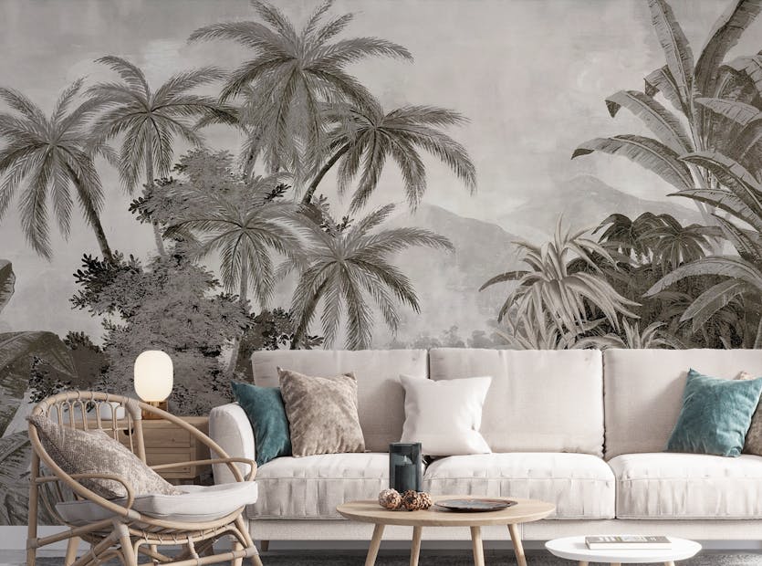 Peel and Stick Gray Vintage Palm Tree Wallpaper Mural