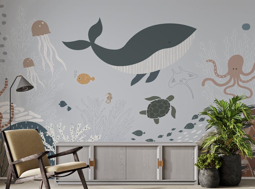 Peel and Stick Aqua Blue Underwater Wallpaper Murals