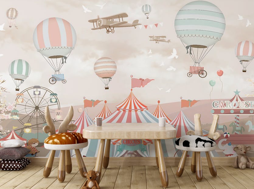 Peel and Stick Pink Circus Kids Room Wallpaper Murals