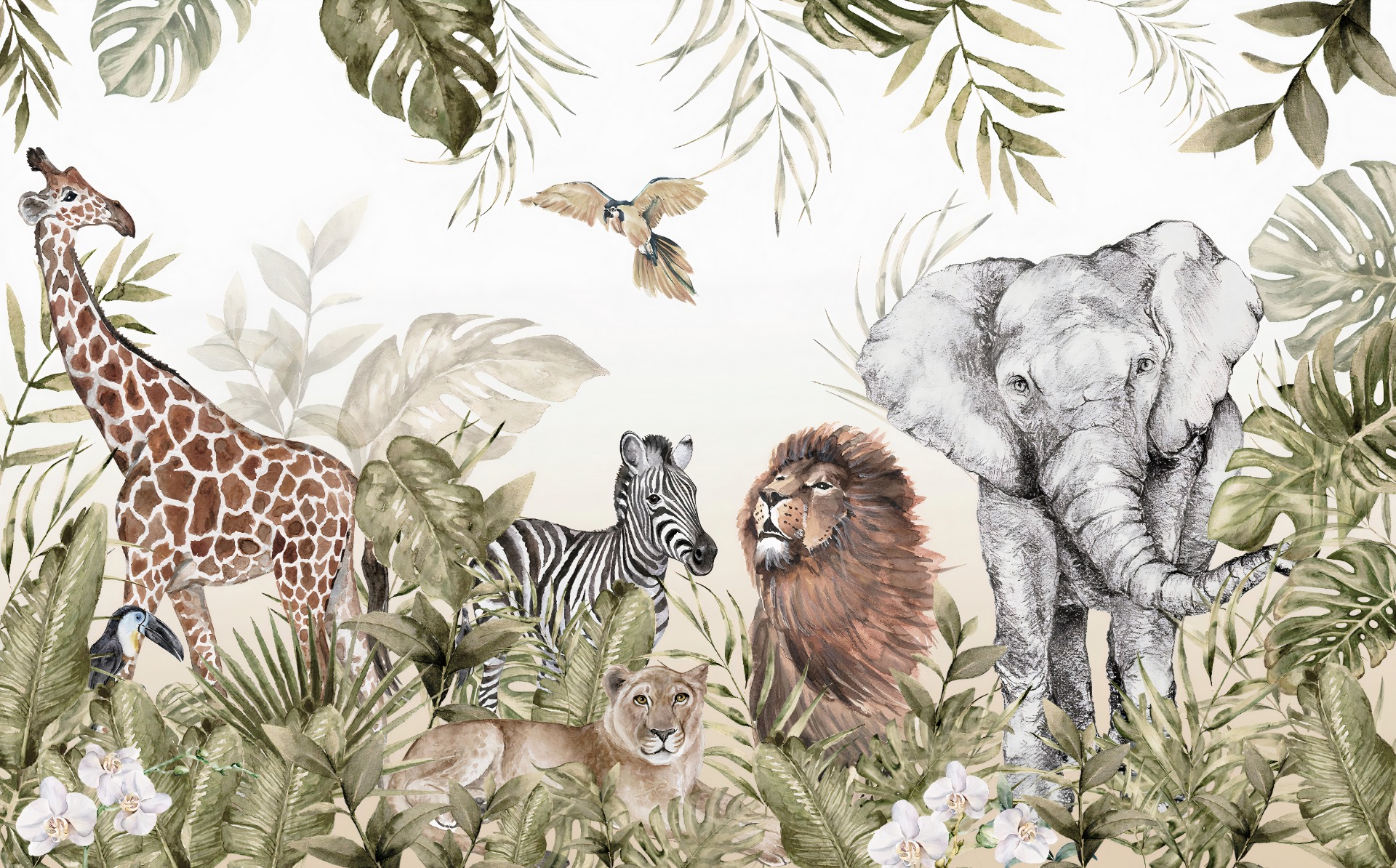 Jungle Animals Mural 2-Kids Wallpaper Church Ministry