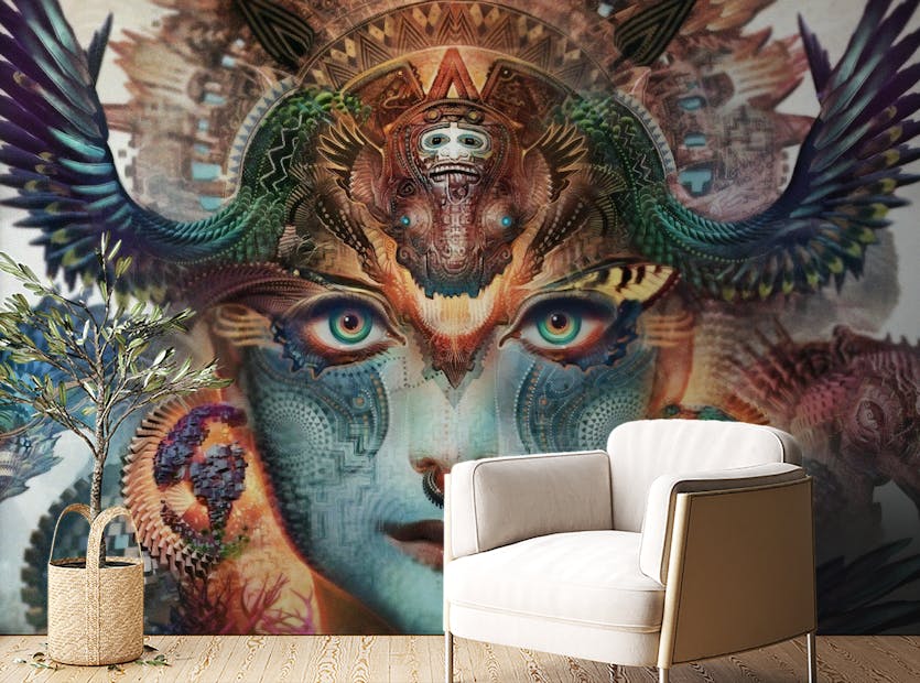 Peel and Stick Artistic Lady Dragon Themed Face Wallpaper Murals