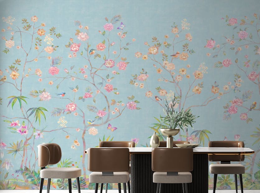 Peel and Stick Trendy Blue Chinoserie Wallpaper murals