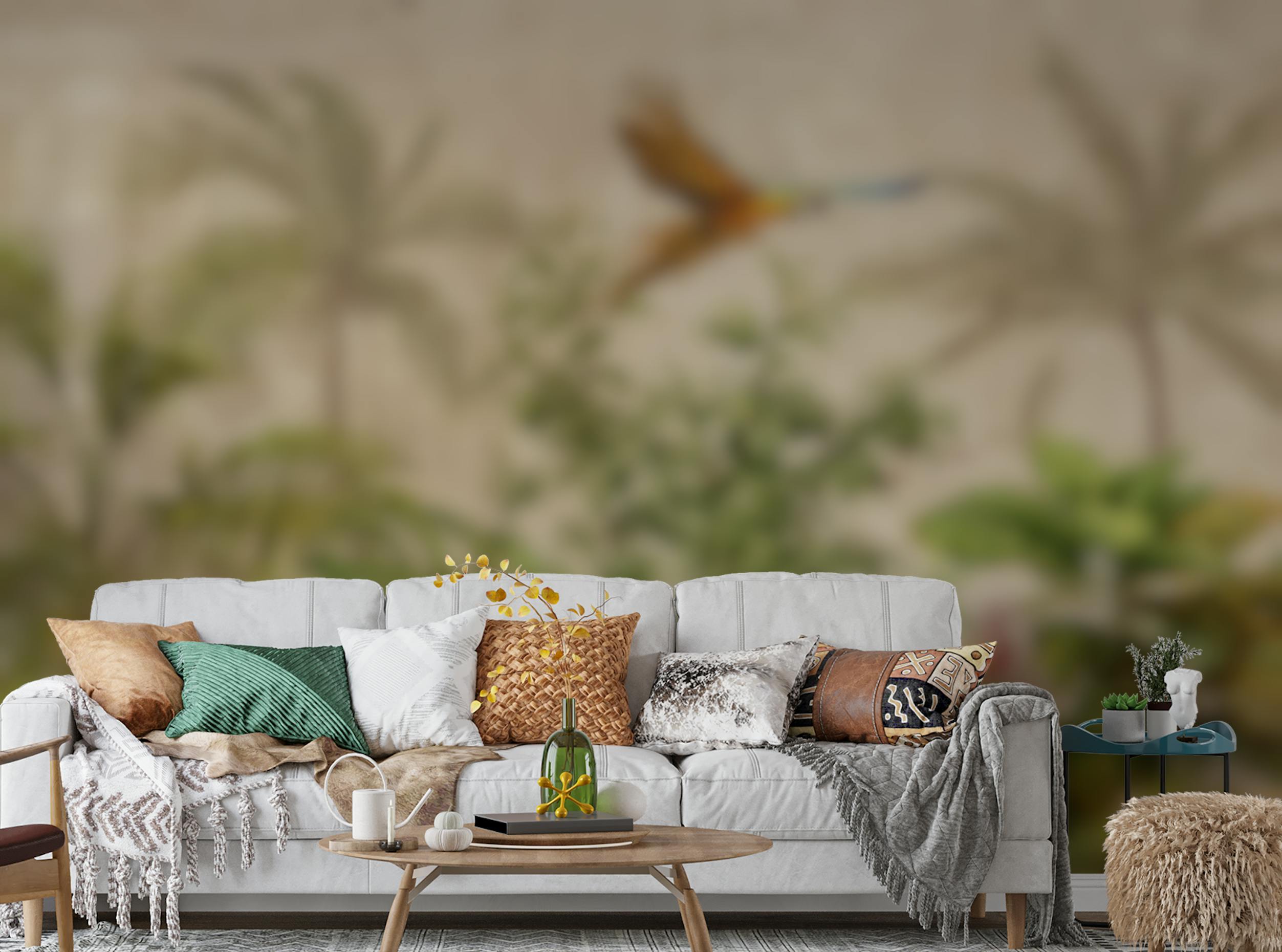 Peel and Stick Flying Bird on Tropical Jungle Wallpaper Murals