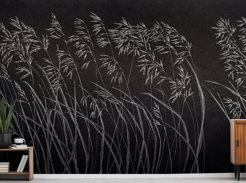 Peel and Stick Dark Artistic Reeds Wallpaper Murals