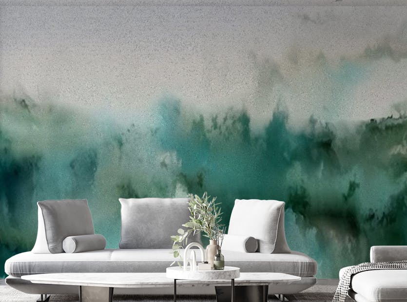 Peel and Stick Turquoise Watercolor Wallpaper Mural
