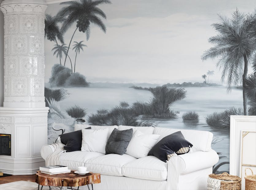 Peel and Stick Blue Tone Shadowy Lakeshore Wallpaper Murals