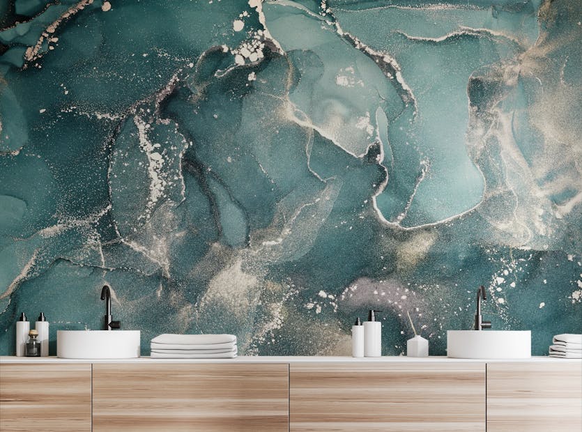Peel and Stick Teal Colored Marble Wallpaper Mural