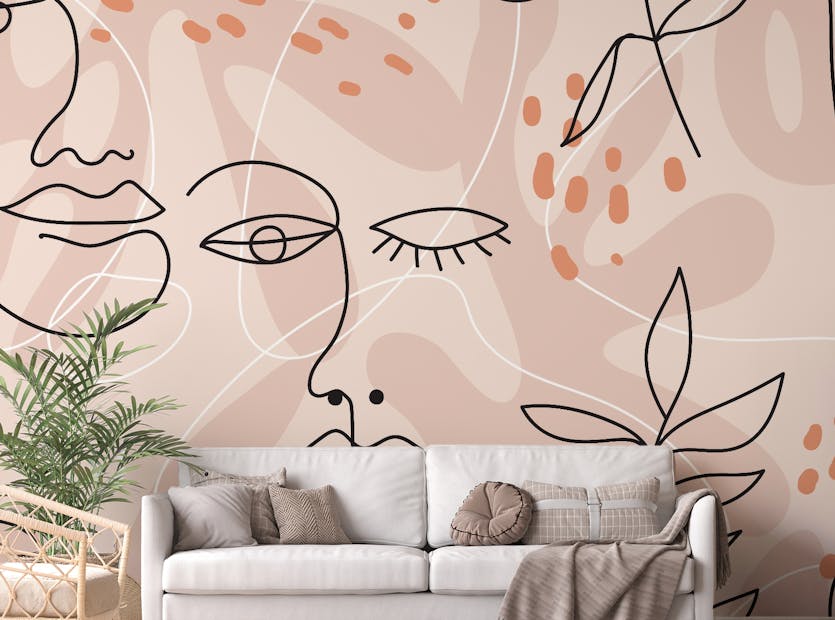 Peel and Stick Large Human Face Line Pink Wallpaper Murals