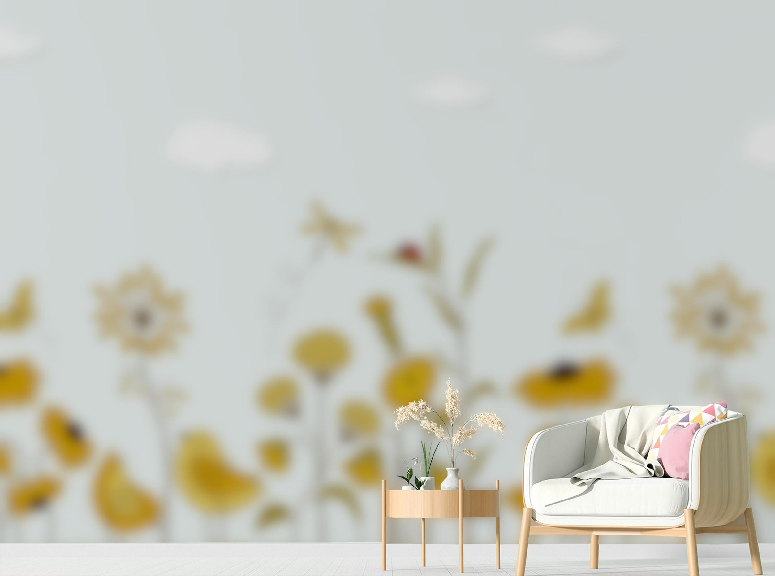 Peel and Stick Yellow Flower with Birds Wallpaper Mural