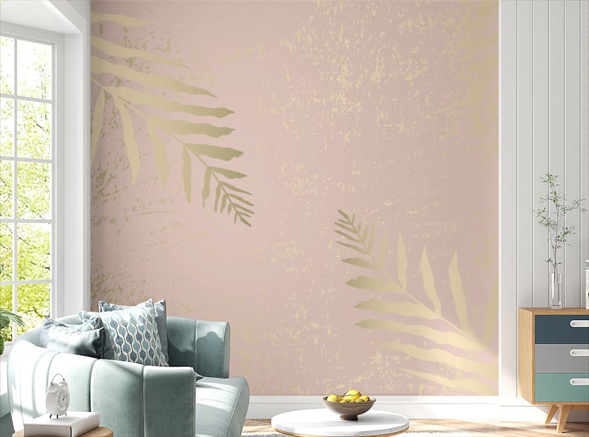 Peel and Stick Pink and Gold Leaves Wallpaper Mural