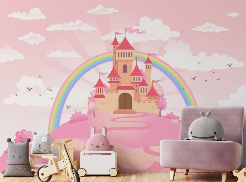 Peel and Stick Pink Princess Castle wallpapers Mural