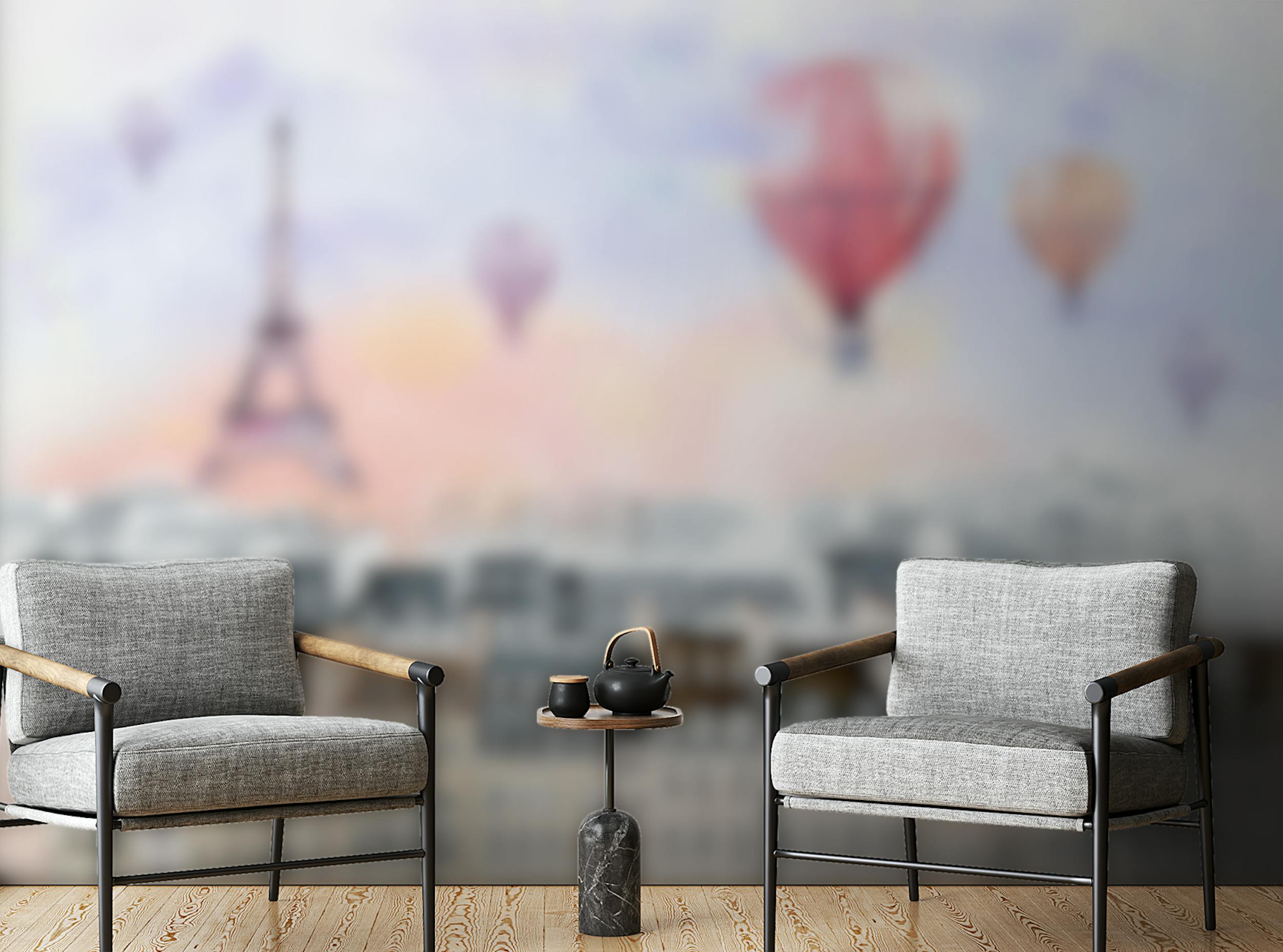 Peel and Stick Watercolor Paris with hot air balloon Wallpaper Murals