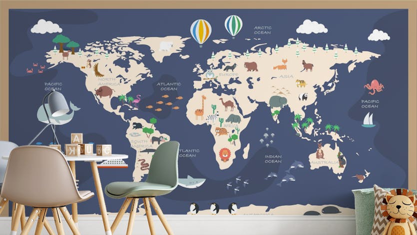 Kids Watercolor World Map Wallpaper Mural