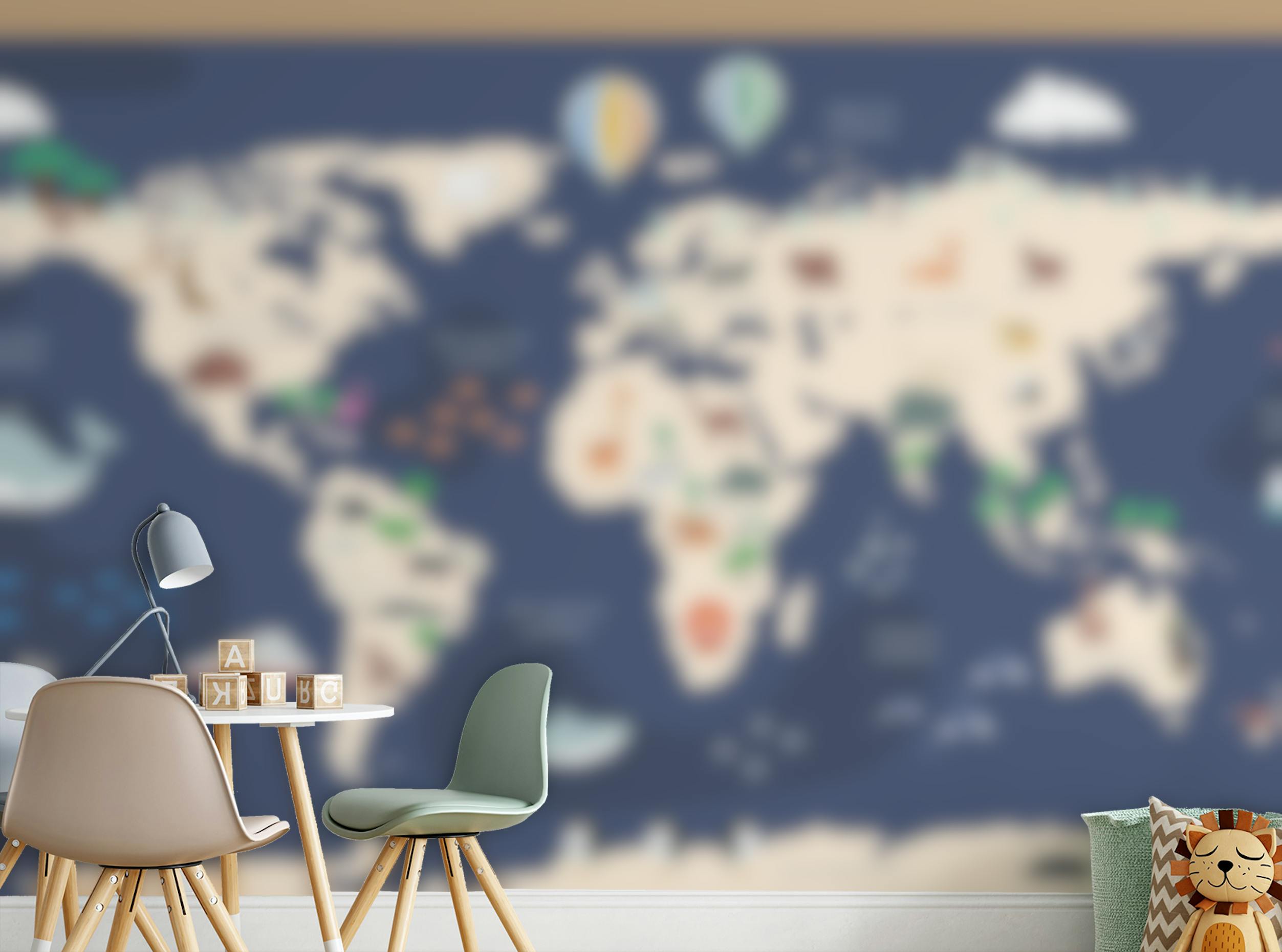 Peel and Stick Kids World Map with Cartoon Wallpaper Mural