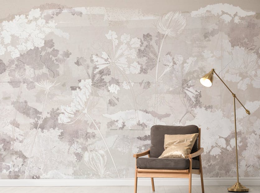Peel and Stick Wildflowers on brown concrete wallpaper murals