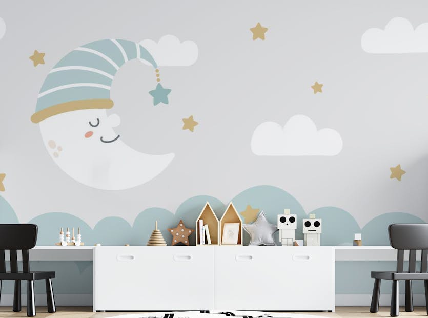 Peel and Stick Clouds and Moon Wallpaper Murals