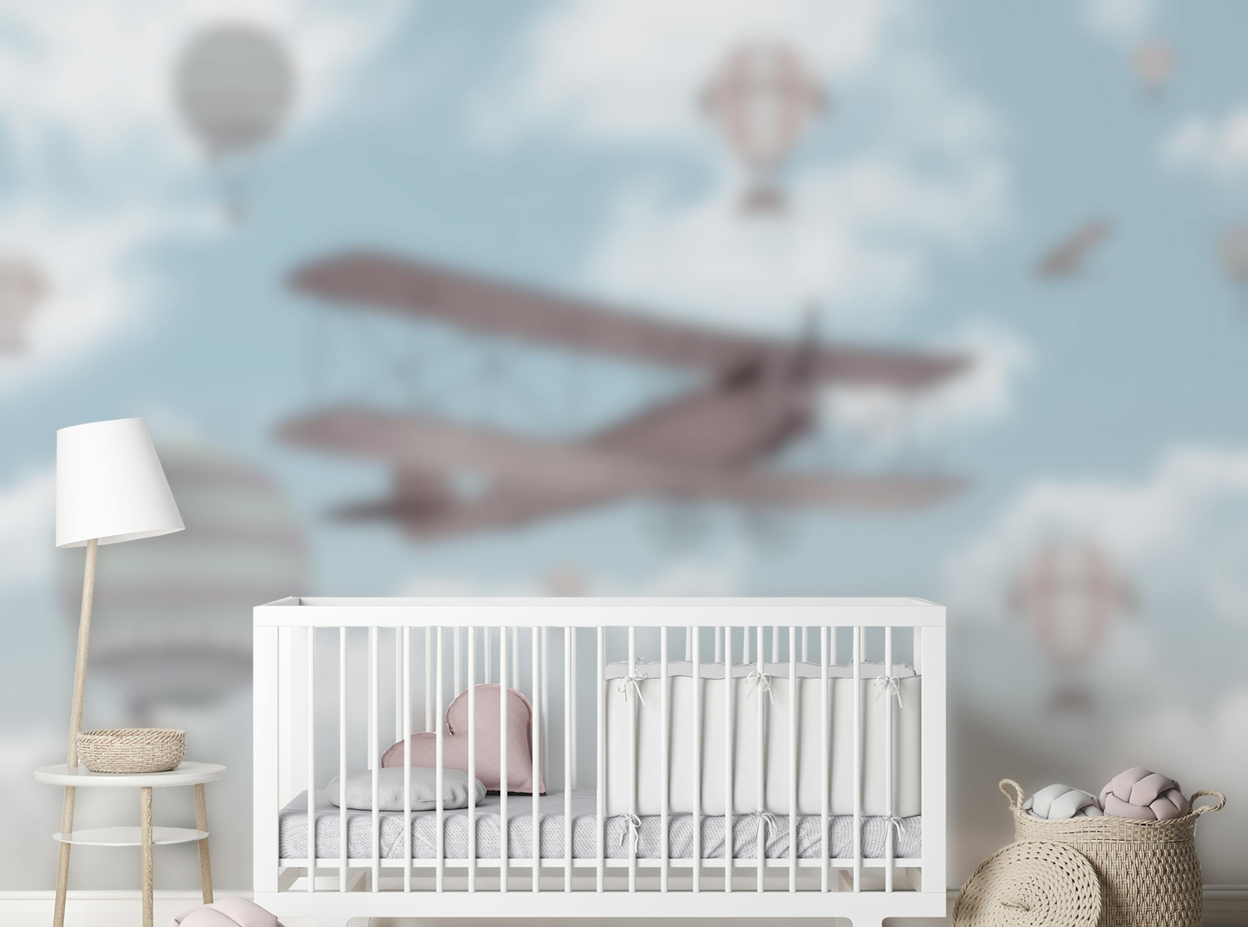 Peel and Stick Biplane In The Sky Kids Room Wallpaper