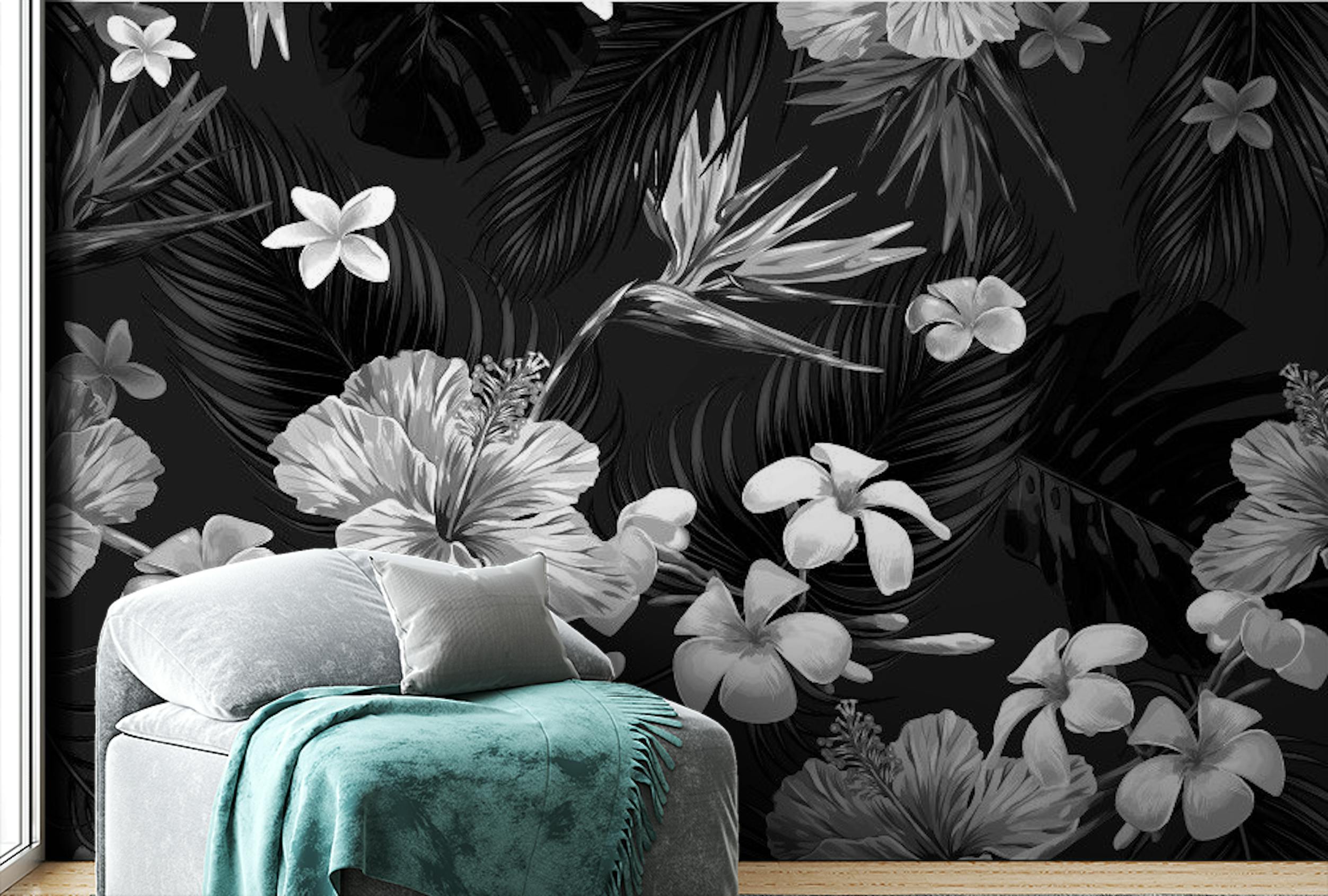 Black and White Floral Wall Mural – Giffywalls