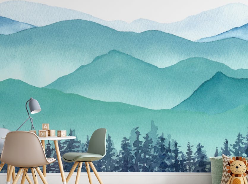 Peel and Stick Kids Watercolor Snowy Hills Removable Murals