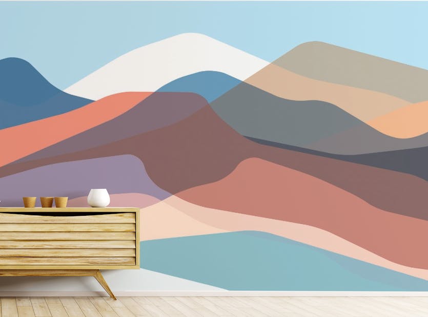 Peel and Stick Watercolor Wavy Mountains Wallpaper Murals