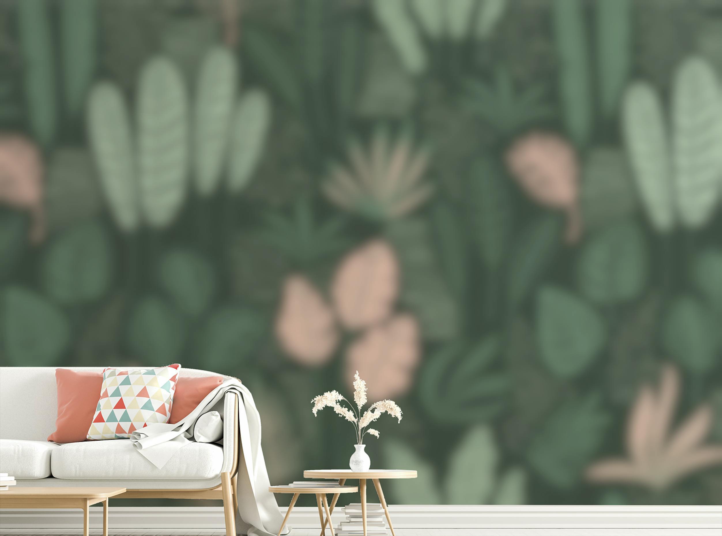 Peel and Stick Jade Green Abstract Leaves Wallpaper Mural