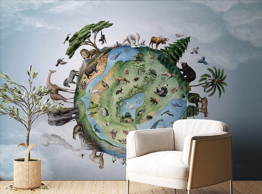 Peel and Stick Animals Around Earth Wallpaper
