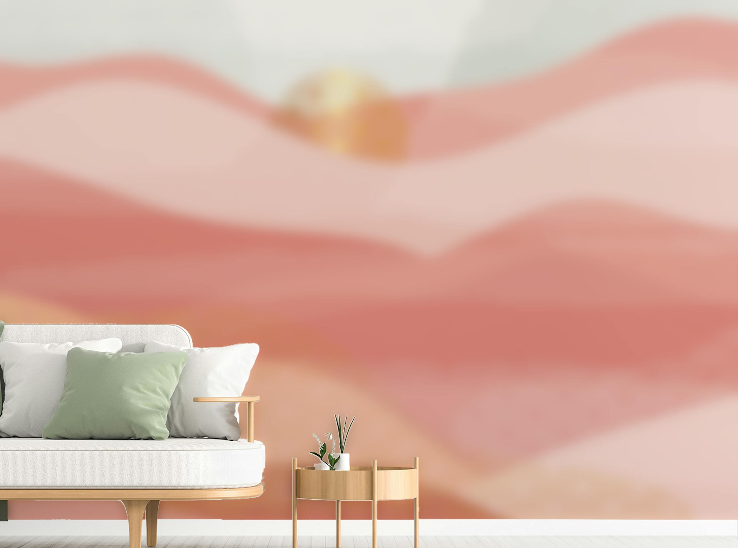 Peel and Stick Pink Color Wavy Mountain Wallpaper Murals