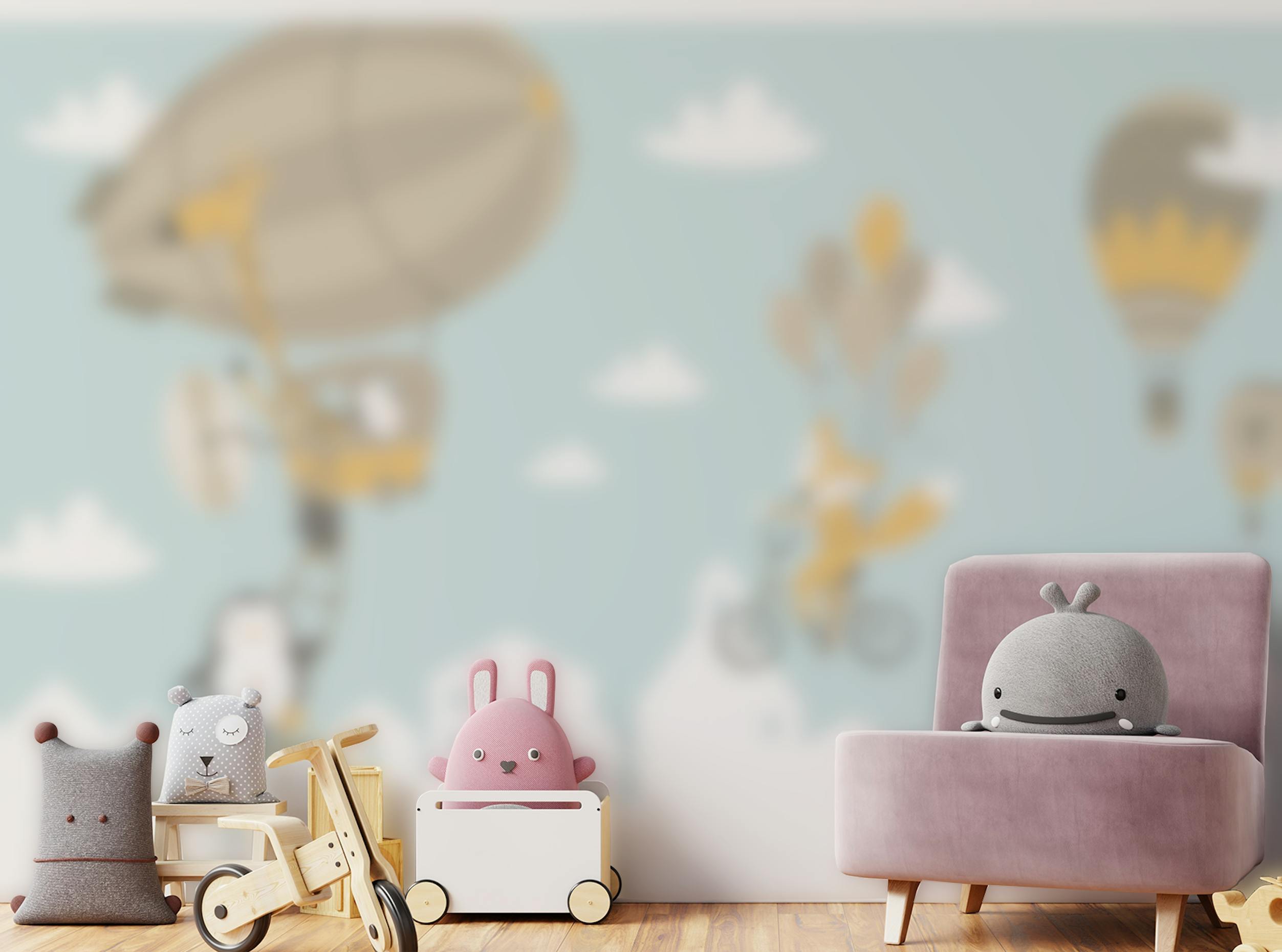 Peel and Stick Fox and Penguin Hot Air Balloons Wallpaper Murals