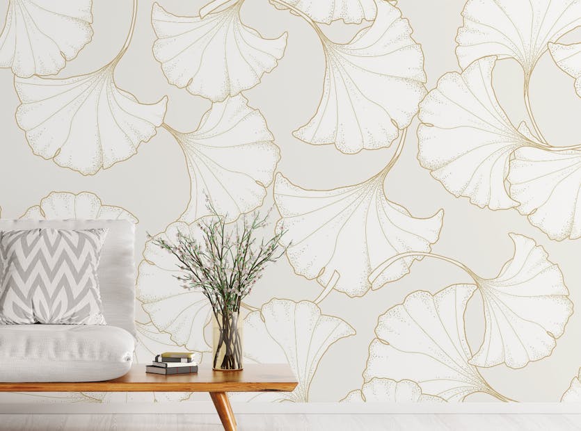 Peel and Stick Abstract Gold Ginkgo Plant Wallpaper Murals