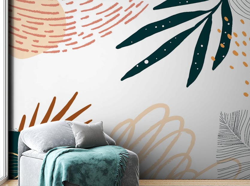 Peel and Stick Neutral Tones Floral & Leaves Wallpaper Murals
