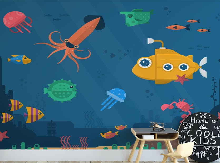 Peel and Stick Sea Fishes & Submarine Wallpaper Murals