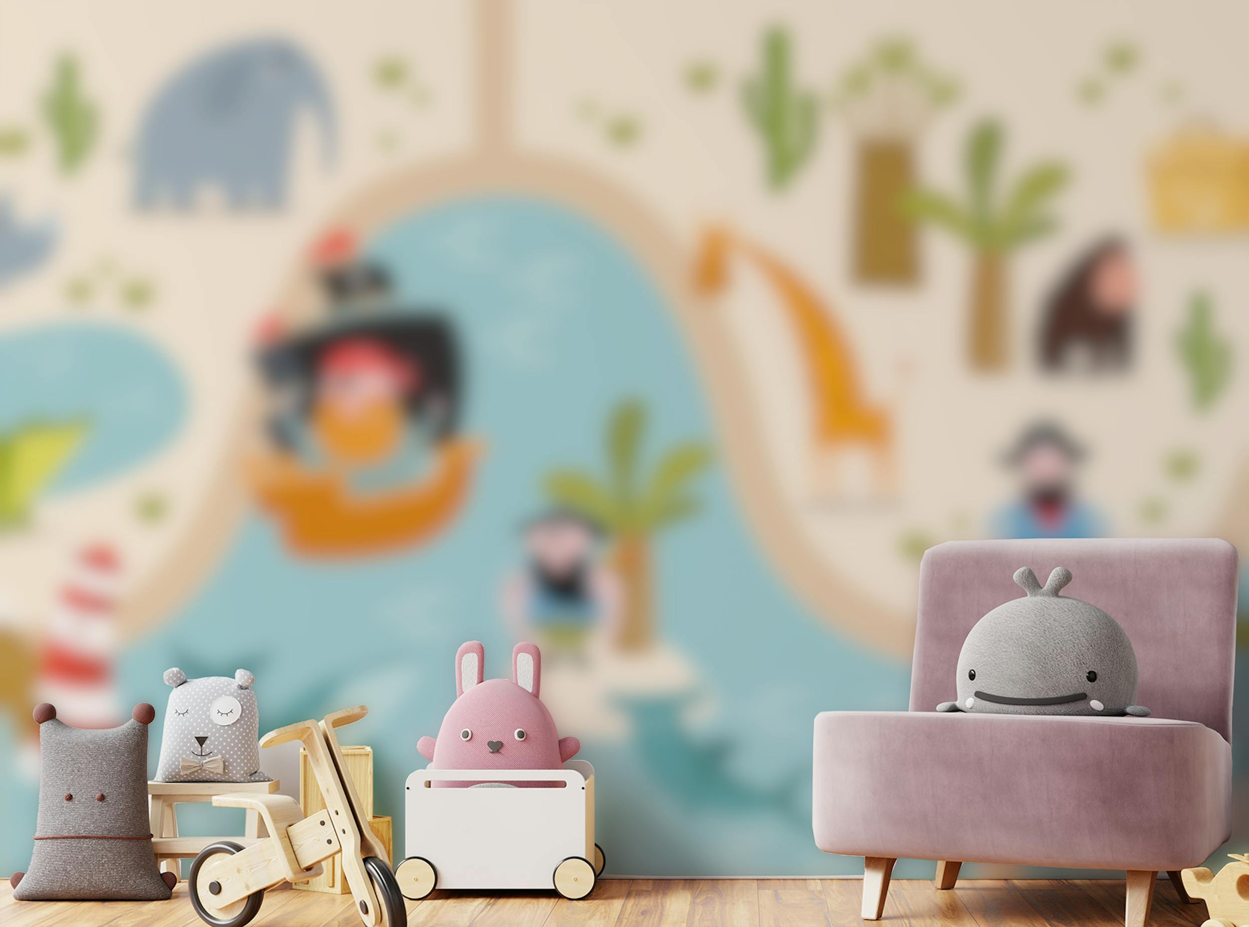 Peel and Stick Animals with Pirates Kids Wallpaper Mural