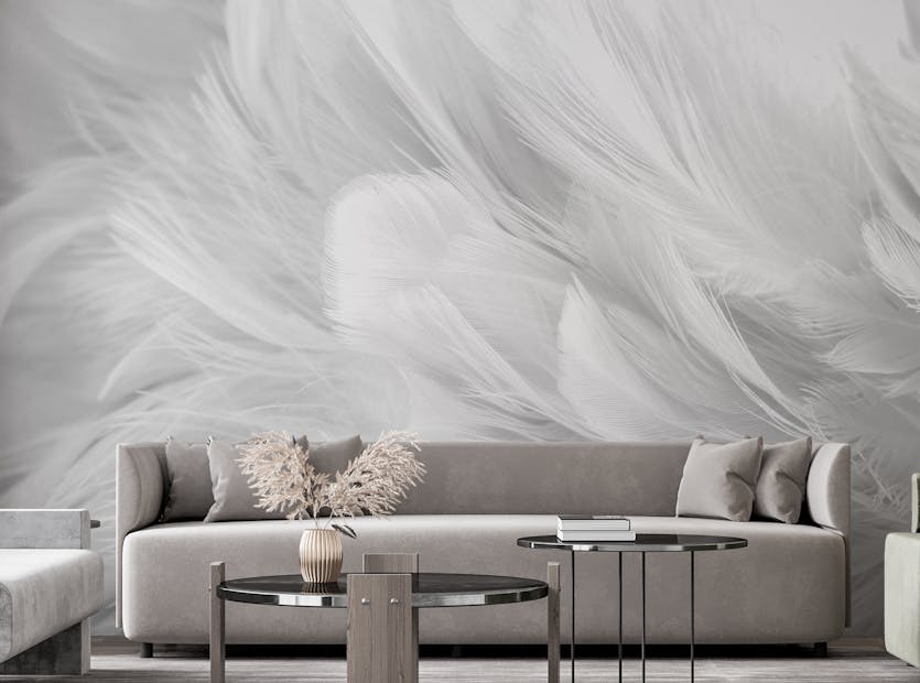 Peel and Stick White Bird Feather Wallpaper Mural