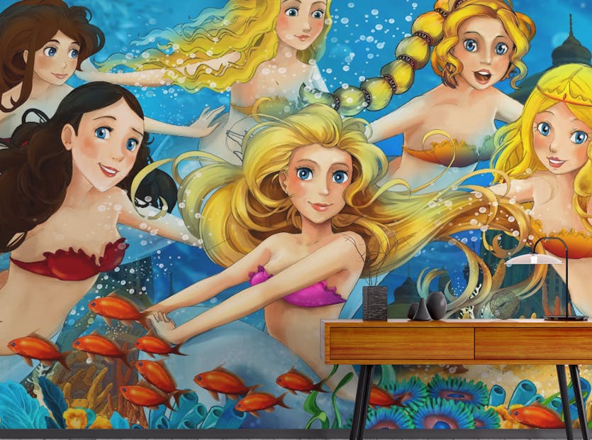 Peel and Stick Underwater Mermaid with Fish Girls Room Wallpaper Murals