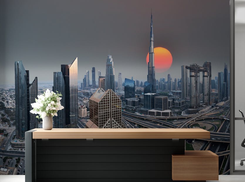 Peel and Stick Dubai Skyline During Sunrise Wallpaper Murals