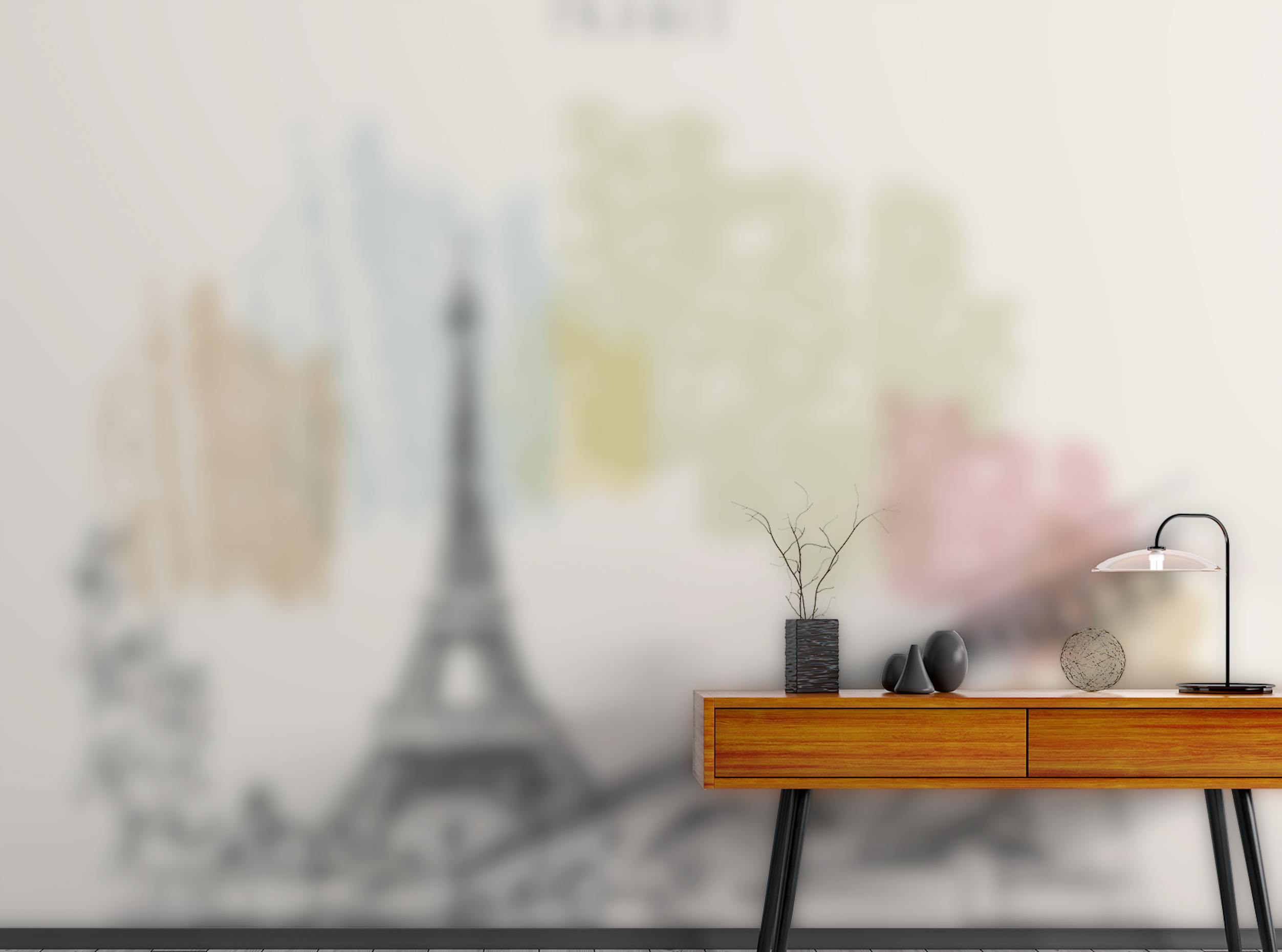 Peel and Stick Eiffel Tower Paris Drawing on Wall Wallpaper Murals