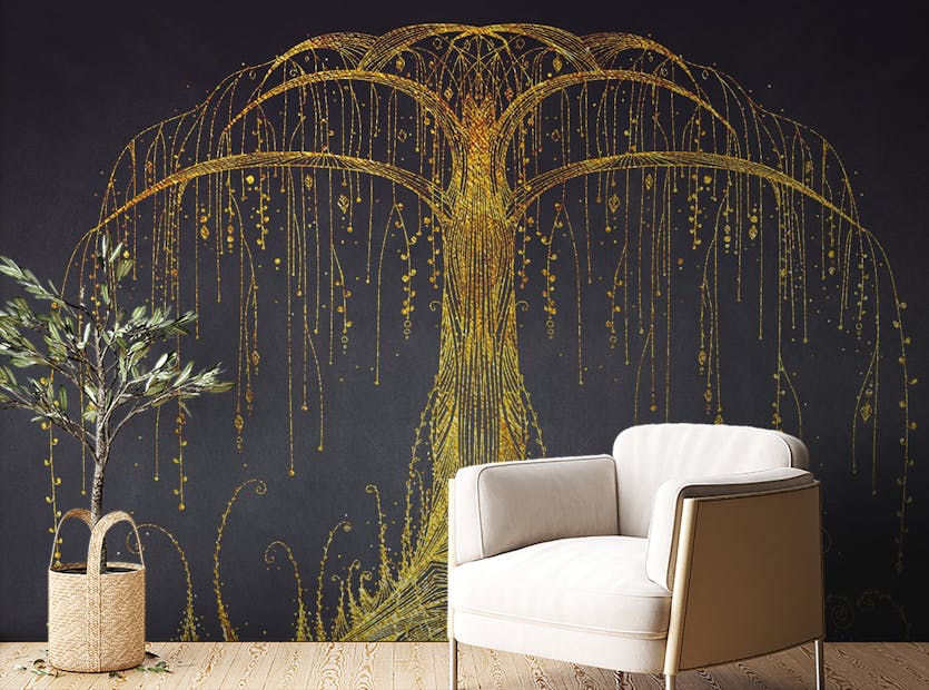 Peel and Stick Gold Abstract Ornamental Tree Wall Murals